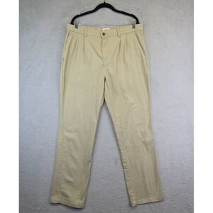 St Johns Bay Pants 36x34 Khaki Straight Leg Pleated Front Stretch‎ Preppy Formal